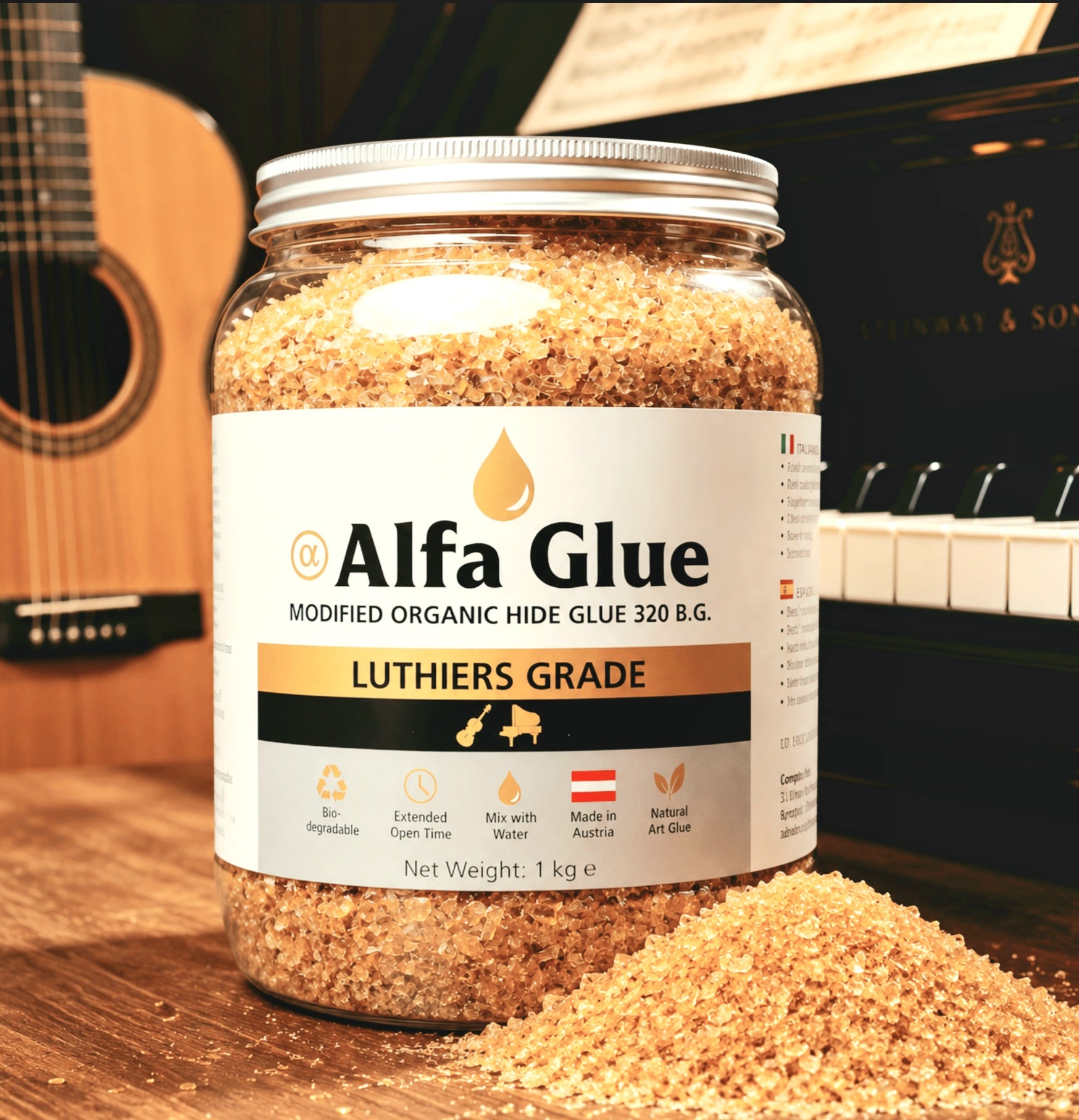 Hide Glue,Organic Animal Glue/ Hautleim/ Technical Gelatine 320 Bloom grade for Luthiers-1kg