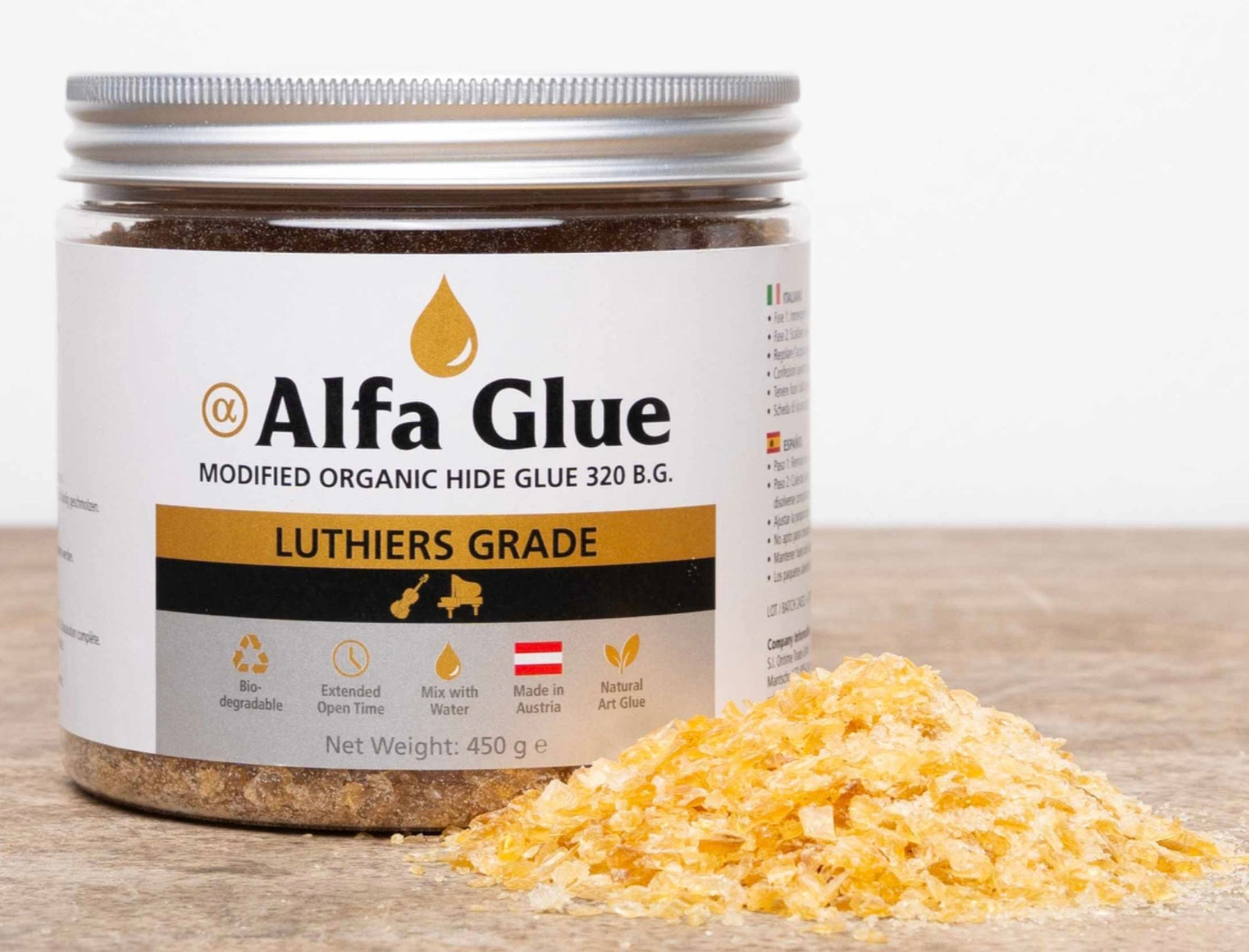 Hide Glue,Organic Animal Glue/ Hautleim/ Technical Gelatine 320 Bloom grade Luthiers (450g)