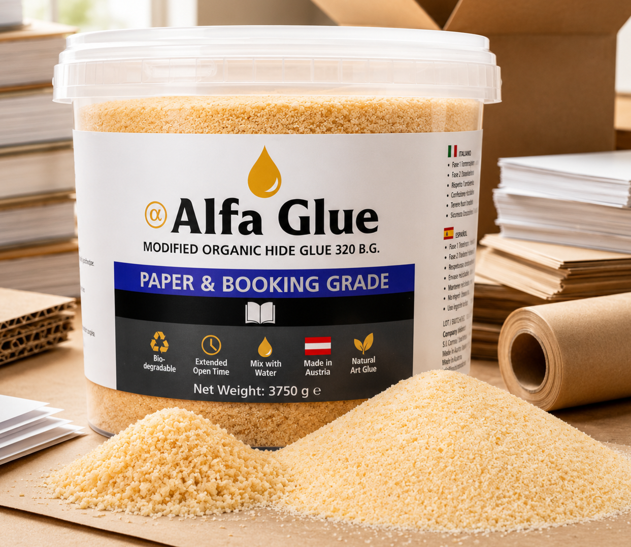 Hide Glue,Organic Animal Glue/ Hautleim/ Technical Gelatine 320 Bloom grade for paper applications and Bookbinding 3.75 kg
